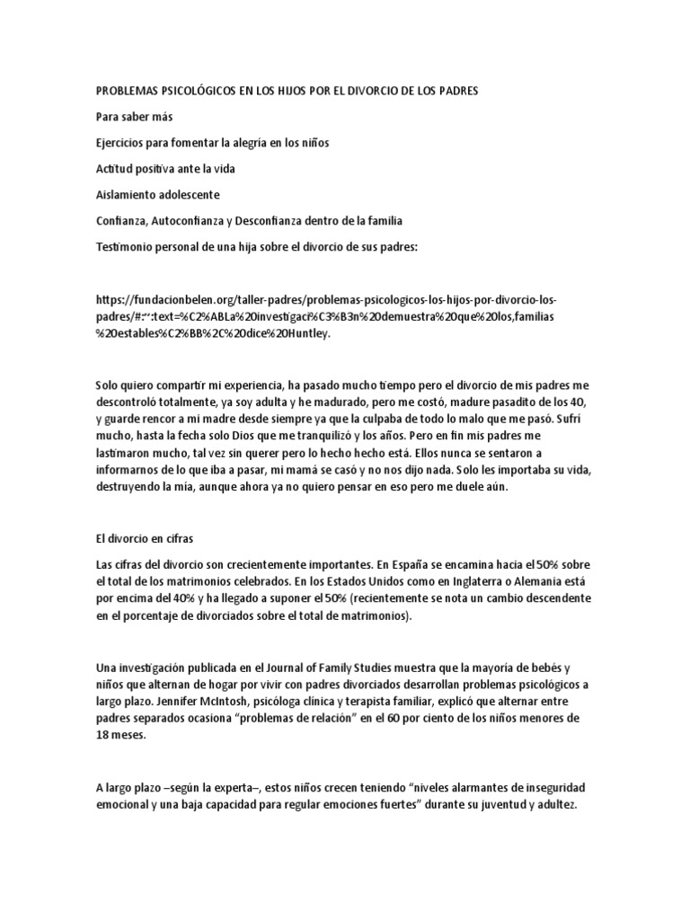 Efectos del divorcio en la salud mental infantil | PDF | Mediación ...