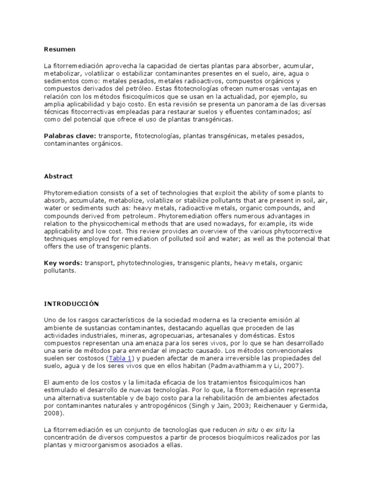 Fitorremediación Una Alternativa Para Eliminar La Contaminación Pdf