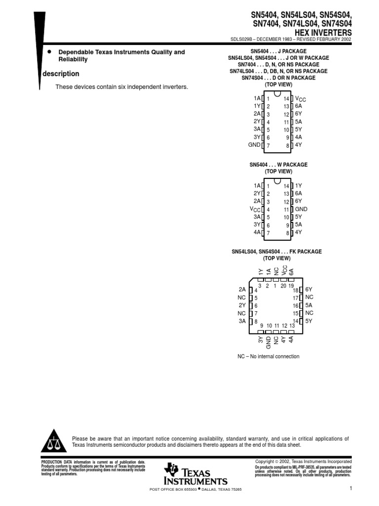 74LS04 | PDF | Electrical Engineering | Information And Communications ...
