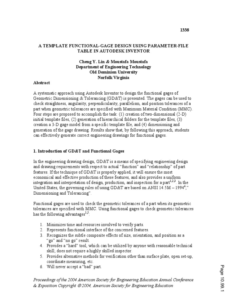 A template functional gage design using parameter file table in