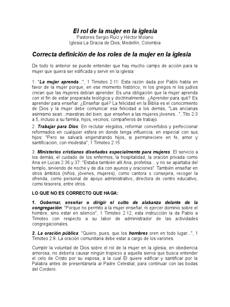Rol de la Mujer en la Iglesia Cristiana | PDF | Iglesia Católica | Oración