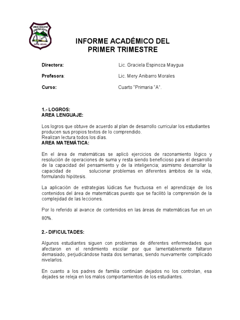 Informe Académico Primer Trimestre 2023 | PDF