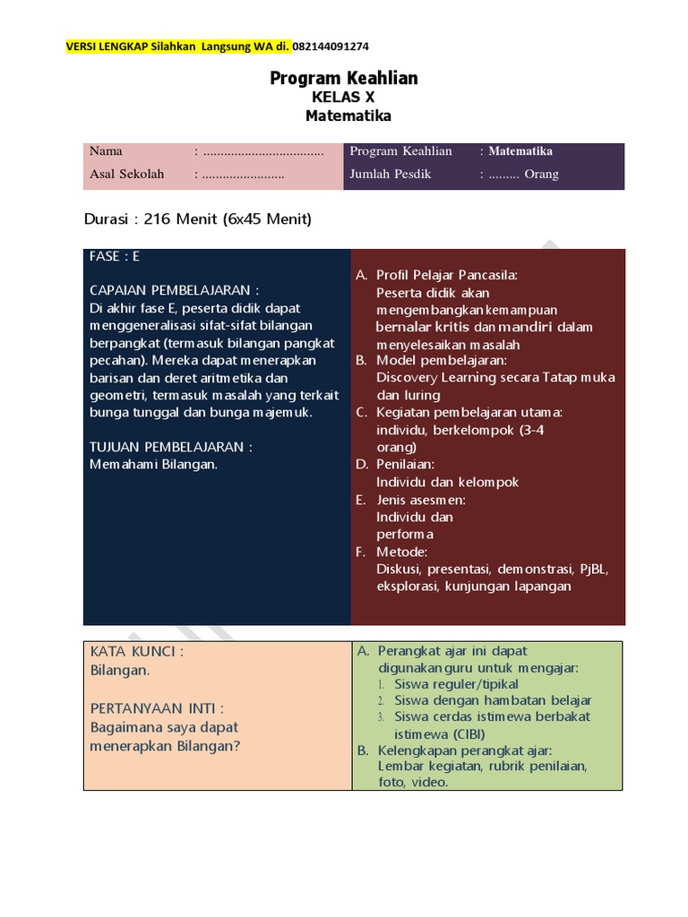 RPP Matematika Kelas 10 Kurikulum Merdeka | PDF