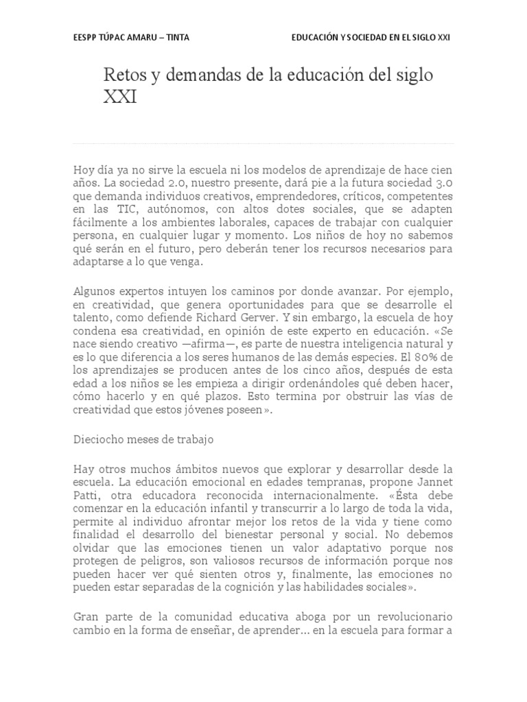 Educación y Sociedad en el Siglo XXI | PDF | Plan de estudios | Maestros