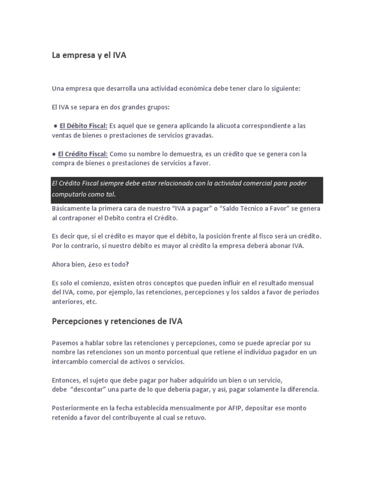 IVA en Empresas Argentinas: Débito y Crédito | PDF | Impuesto al valor ...