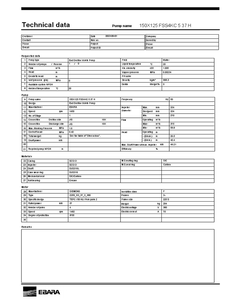 150x125 FSS4KC Pump Specifications | PDF | Pump | Liquids