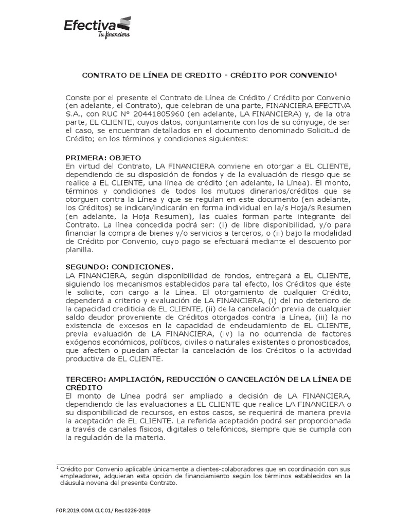 Contrato de Linea de Credito | PDF | Crédito | Finanzas y ...