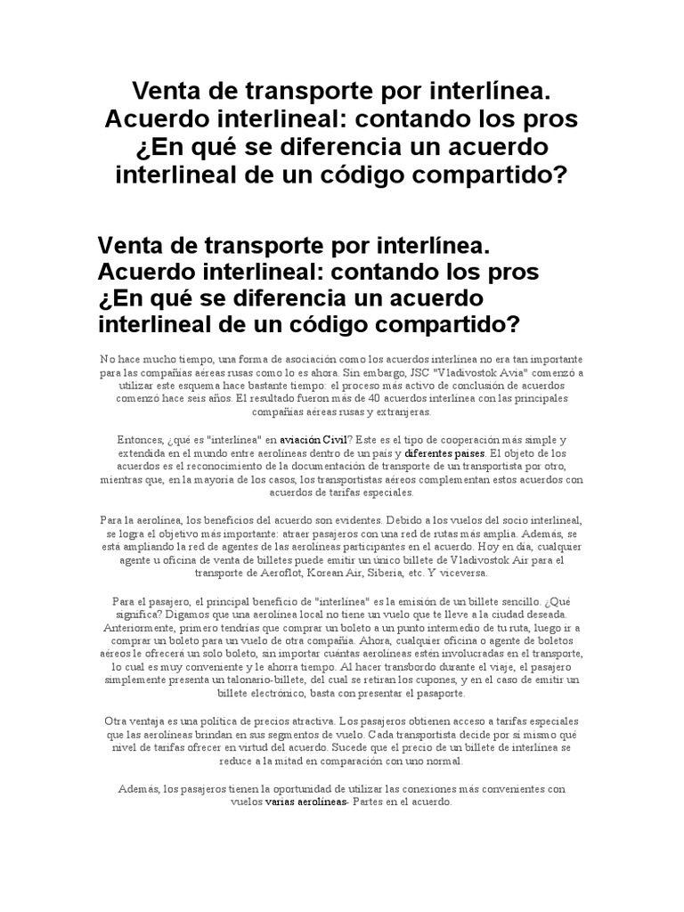 Venta de transporte por interlínea | PDF | aerolíneas | Transporte