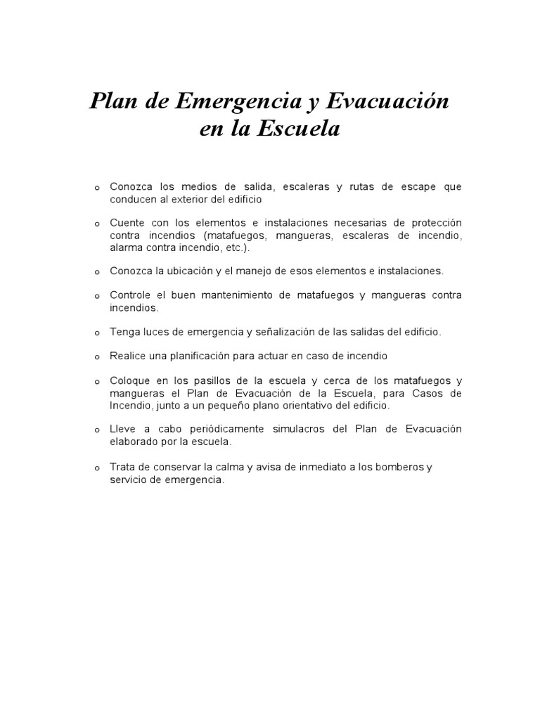 Ejemplo de Plan de Evacuación Escolar | PDF | Defensa Civil | Simulación