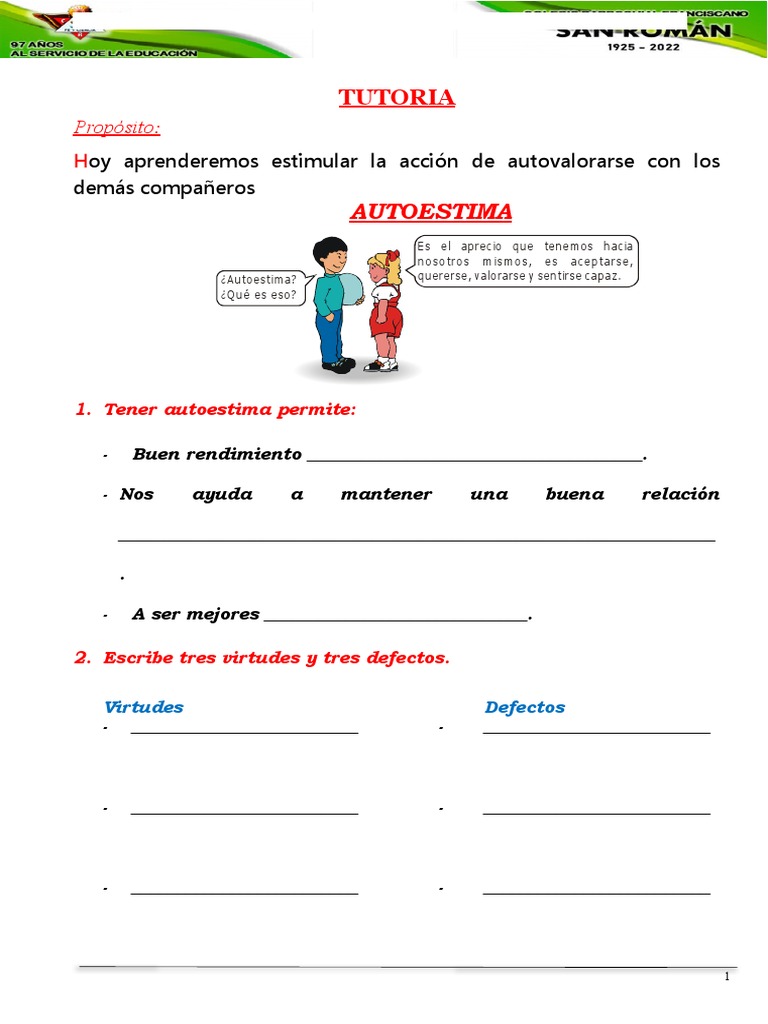 Ficha de Autoestima para Primaria | PDF | Crecimiento personal y ...