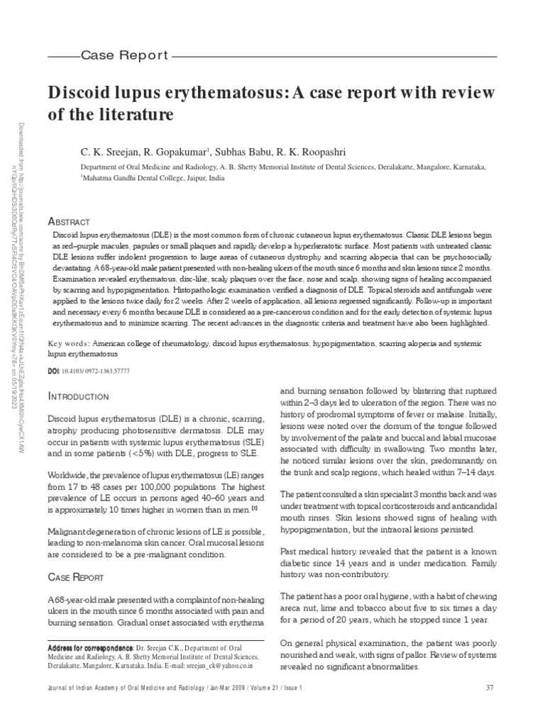 Discoid lupus erythematosus a case report with 8 pdf