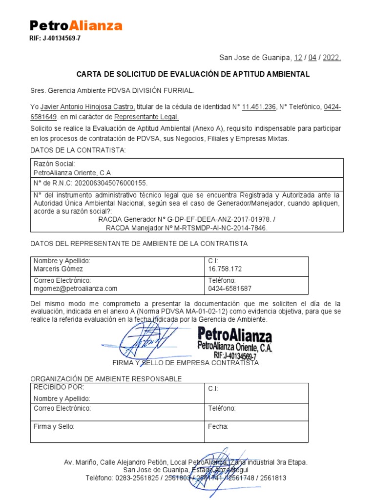 HSEQ-008 Solicitud de evaluación de aptitud Amb PAOR - PSPSA | PDF