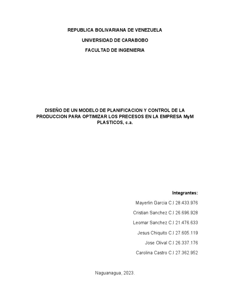 Modelo de Control de Producción en MyM Plásticos | PDF | Planificación ...