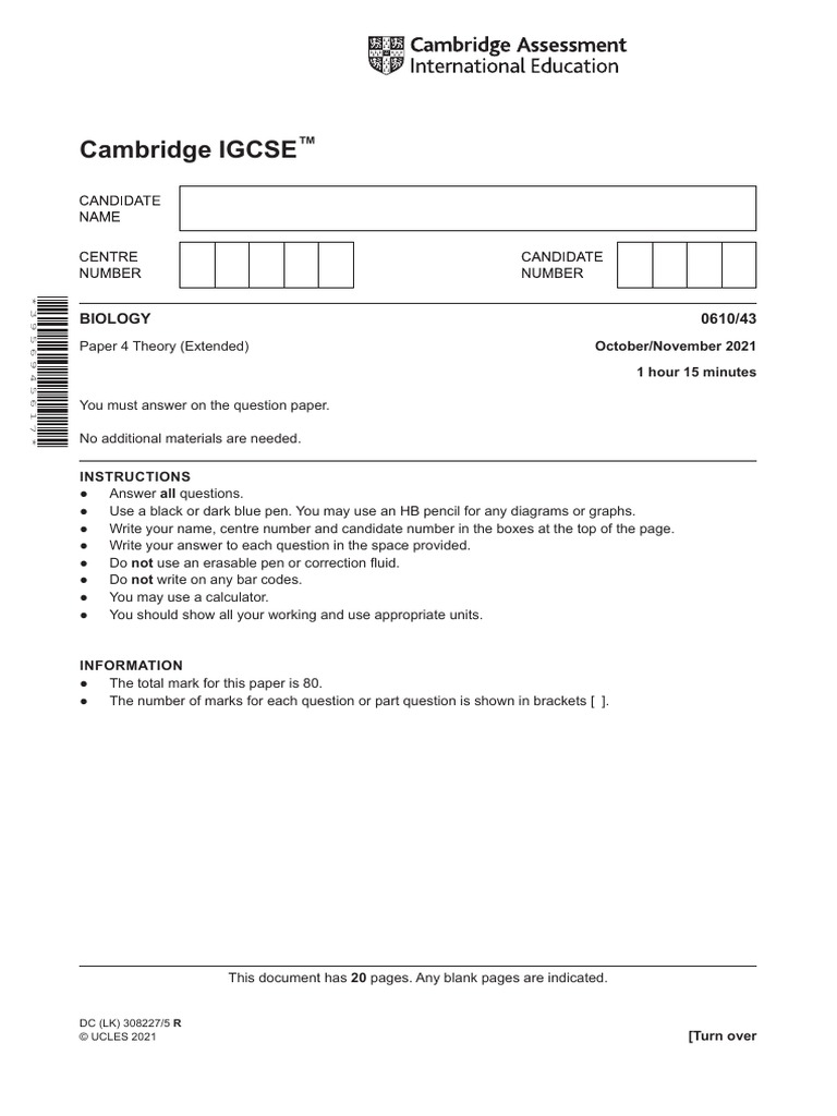 Cambridge IGCSE: Biology 0610/43 | PDF