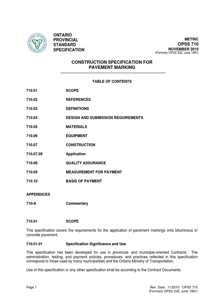OPSS 710 Nov10 | PDF | Paint | Road Surface