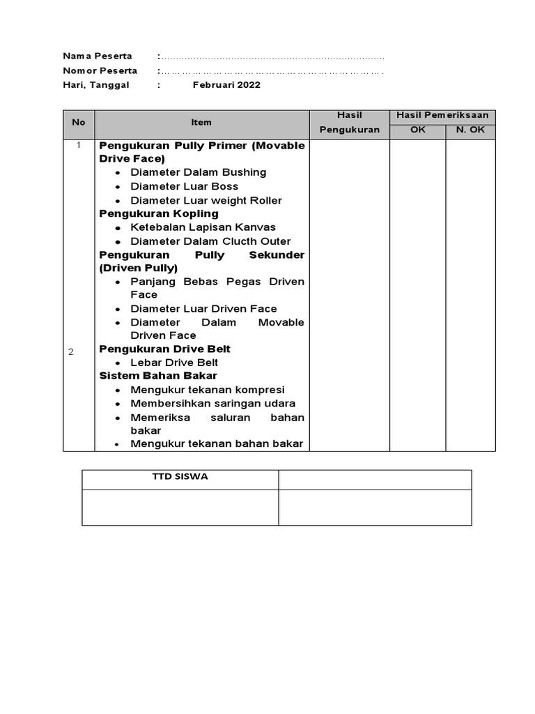 Job Sheet CVT PDF