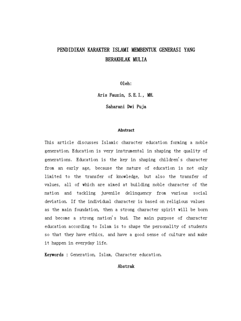 generasi berakhlak melalui pendidikan agama