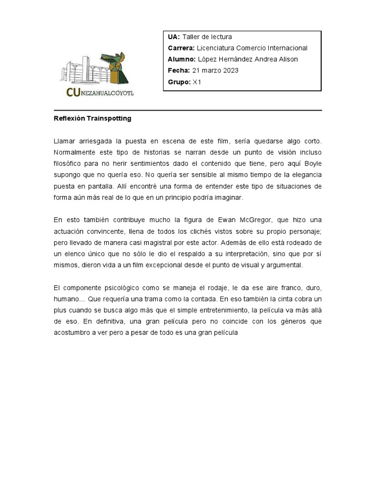 Reflexión Trainspotting PDF