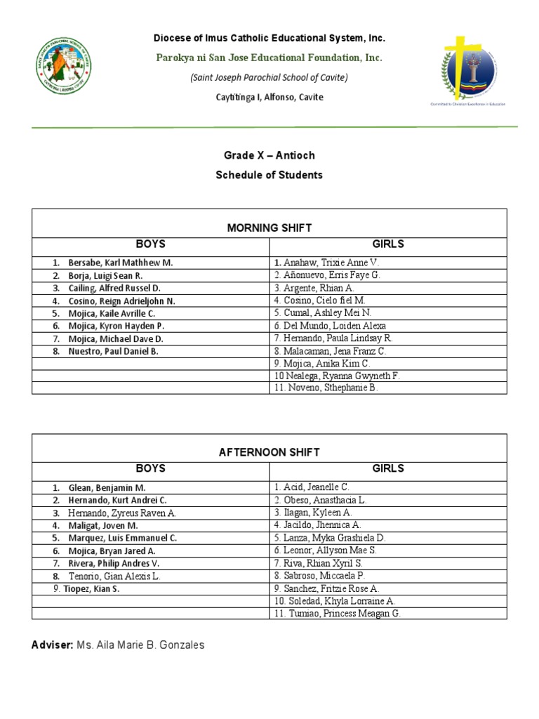10 Antioch Schedule of Students | PDF