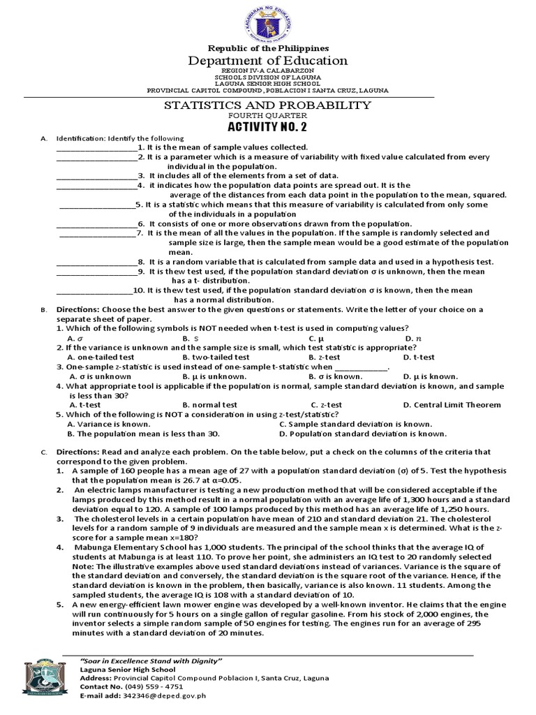 Statistics and Probability Activity Guide | PDF | Science & Mathematics