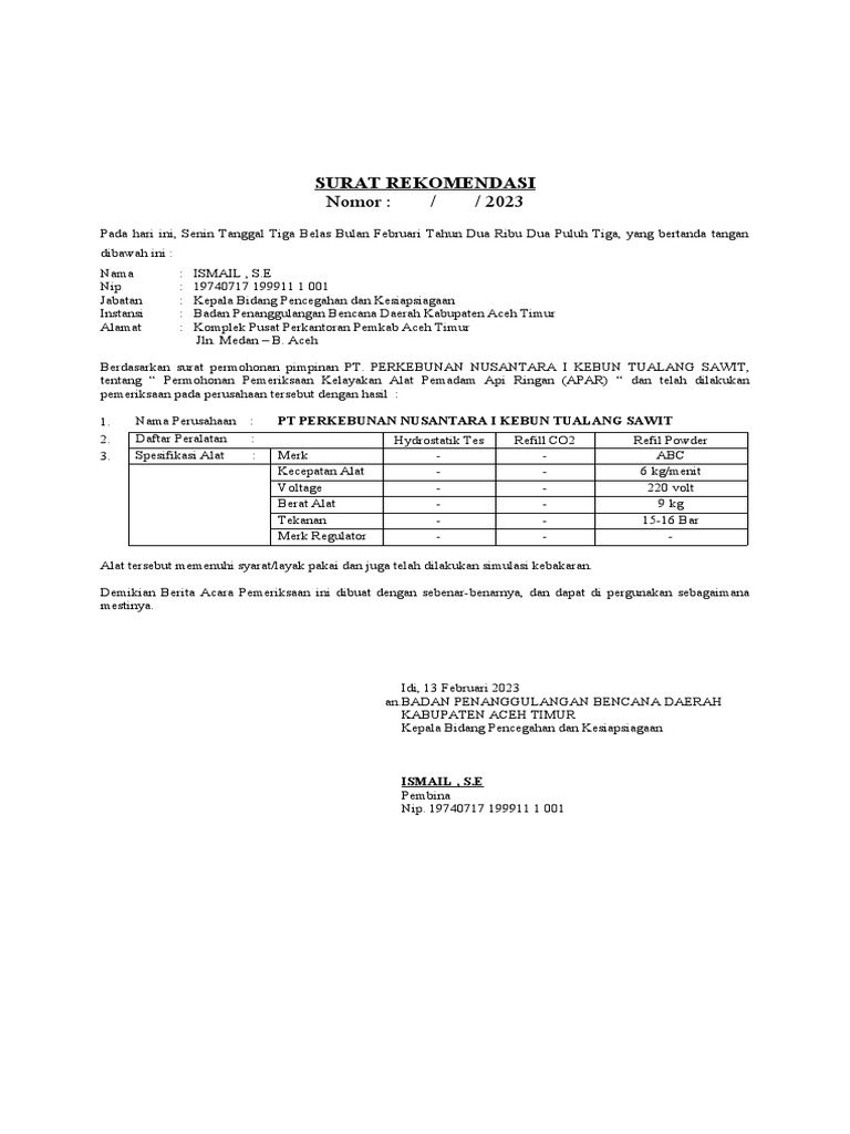 SURAT Rekomendasi | PDF