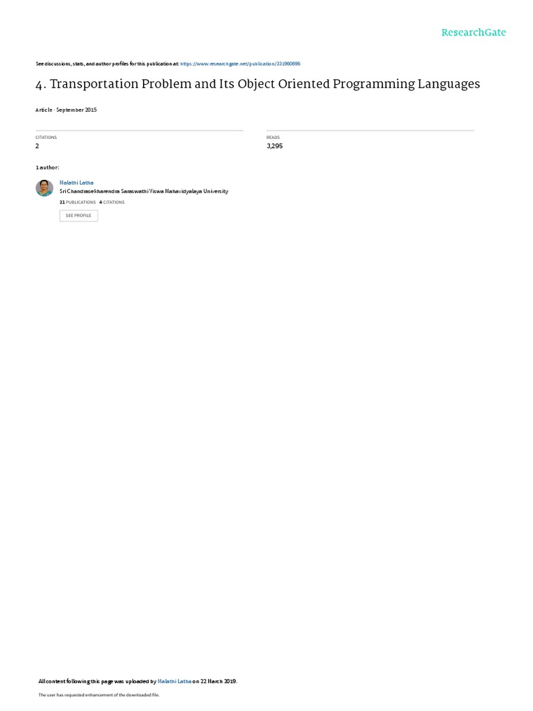 Transportation Problem and Its Object Oriented Programming Languages ...