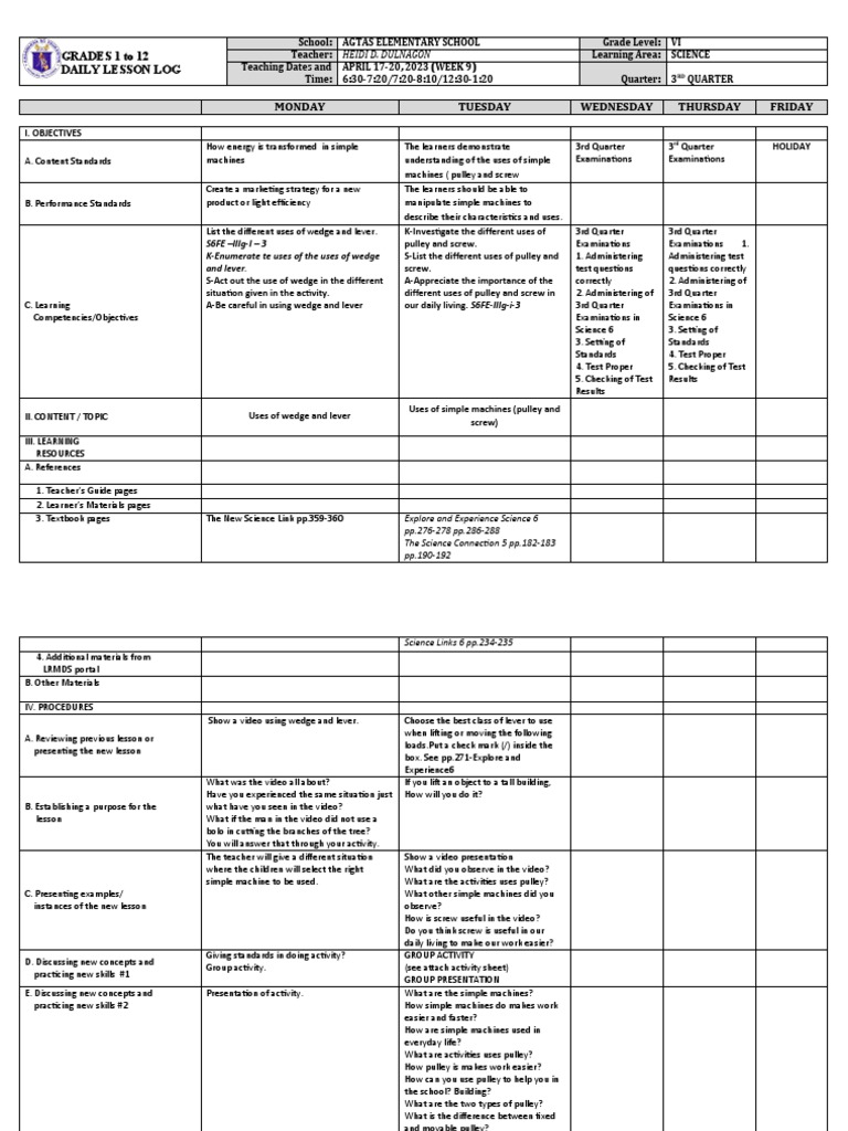 Dll Science 6 Q3 W 9 Pdf Machines Learning