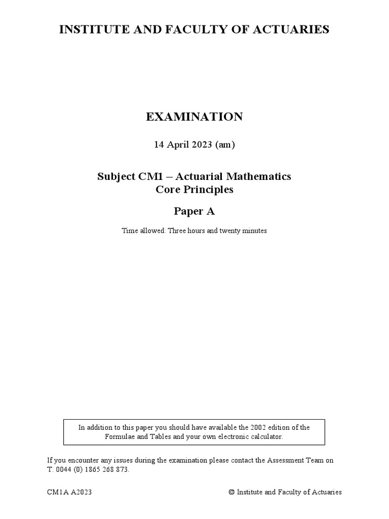 CM1 Actuarial Mathematics Exam 2023 | PDF | Bonds (Finance) | Life ...