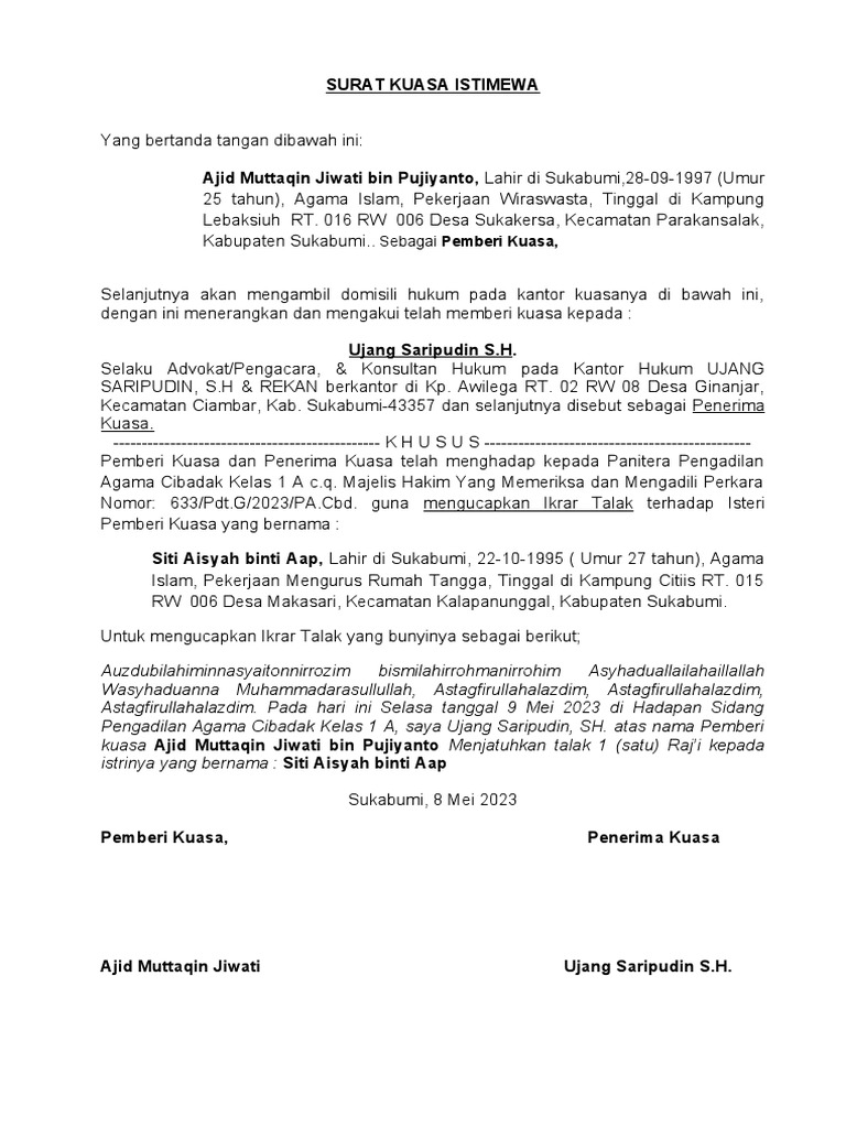 13 Contoh Surat Kuasa Ikrar Talak Kumpulan Letter - vrogue.co