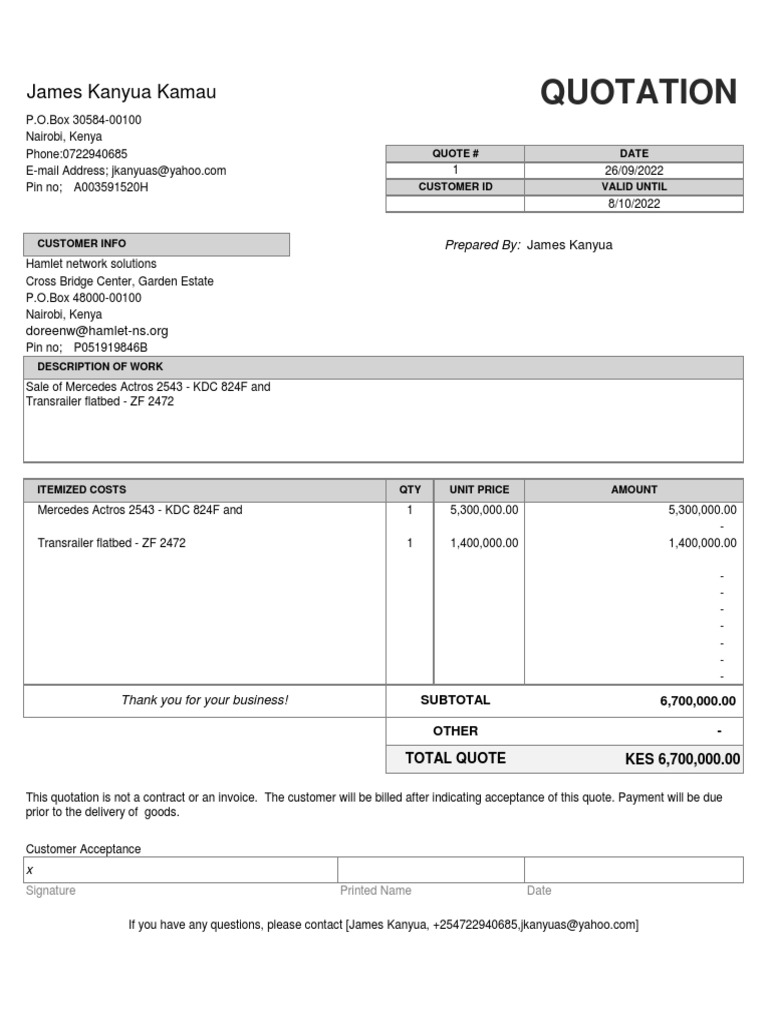 Quotation Mercedes PDF Service Industries Business