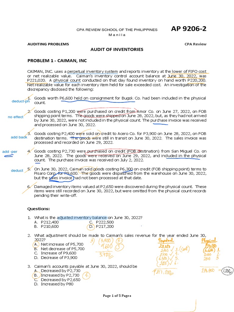 Audit of Inventory Problems and Solutions | PDF | Accounts Payable ...