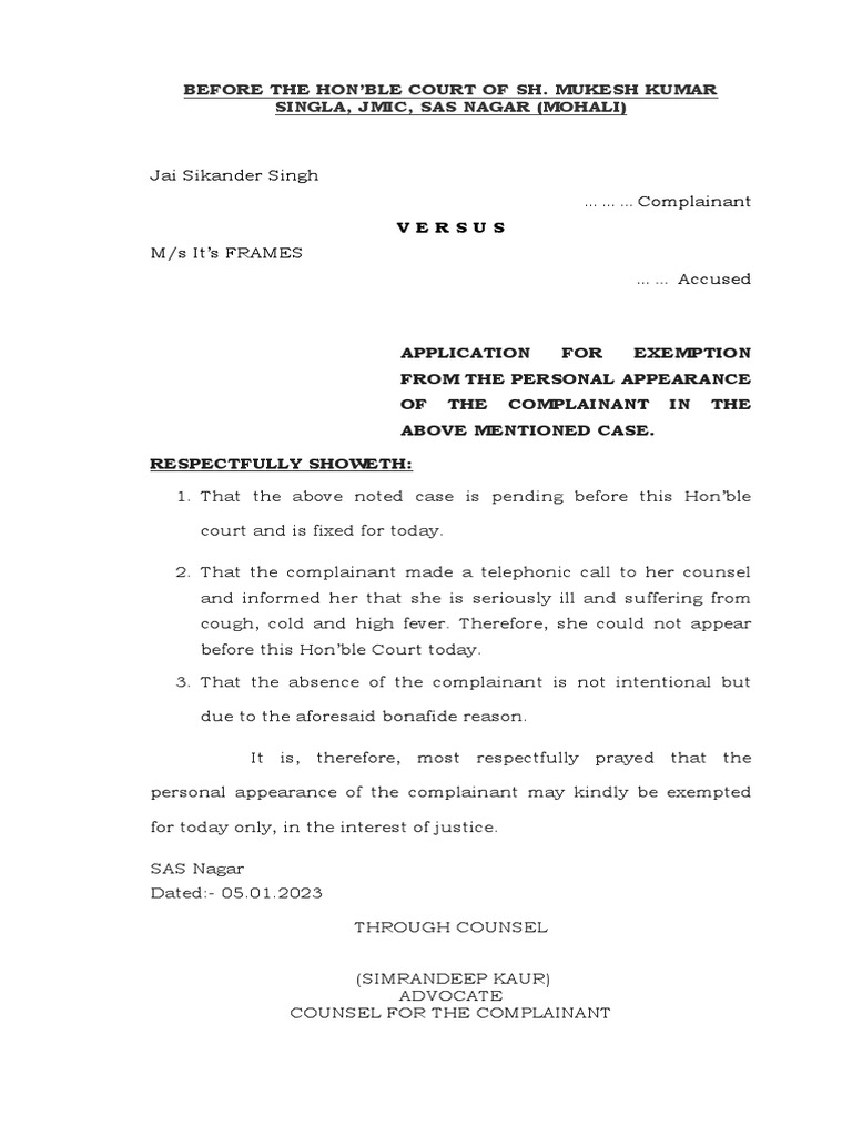 Exemption Application PDF