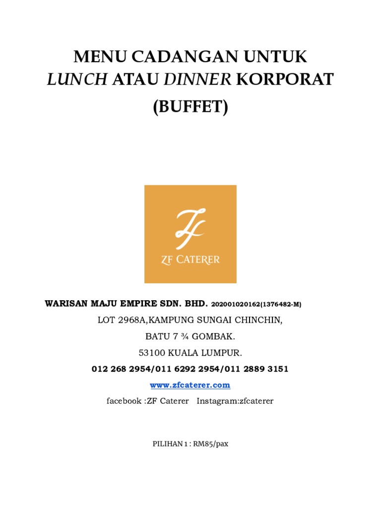 Menu Katering untuk Lunch dan Dinner | PDF