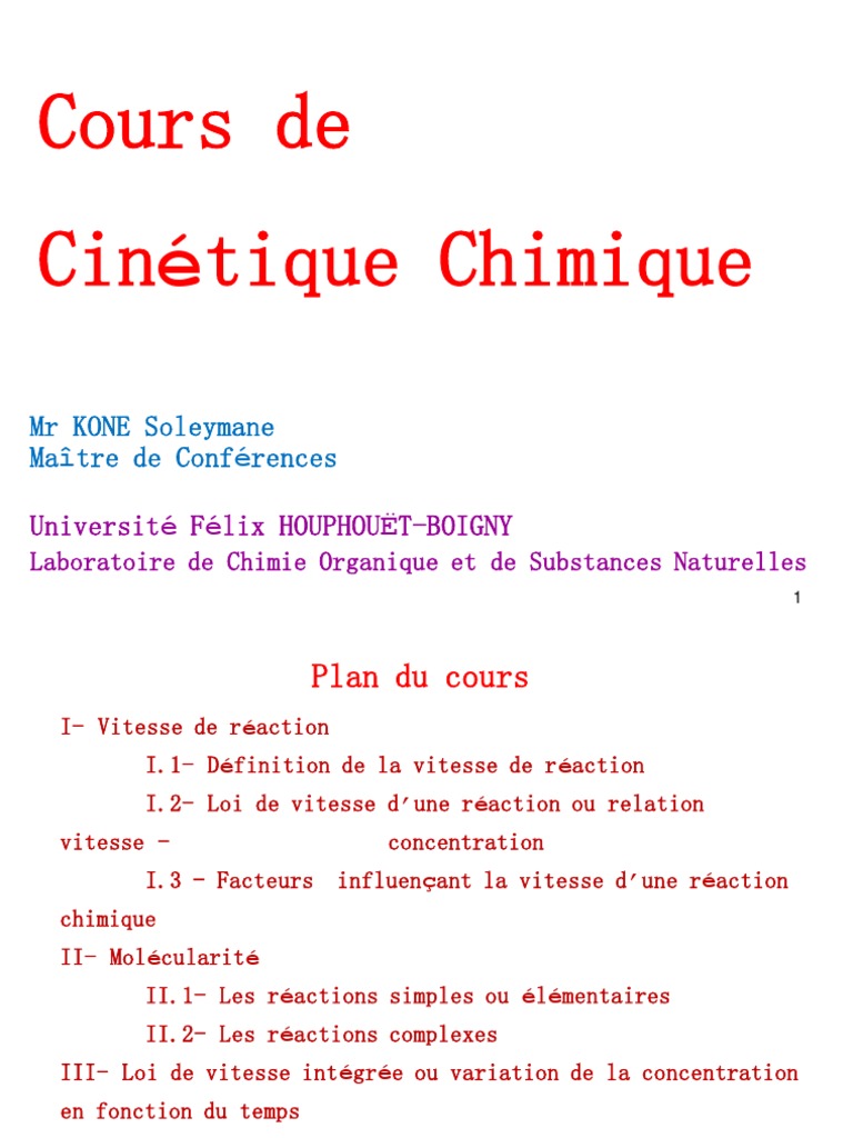 Cinétique Chimique : Lois et Vitesse | PDF | Cinétique chimique ...