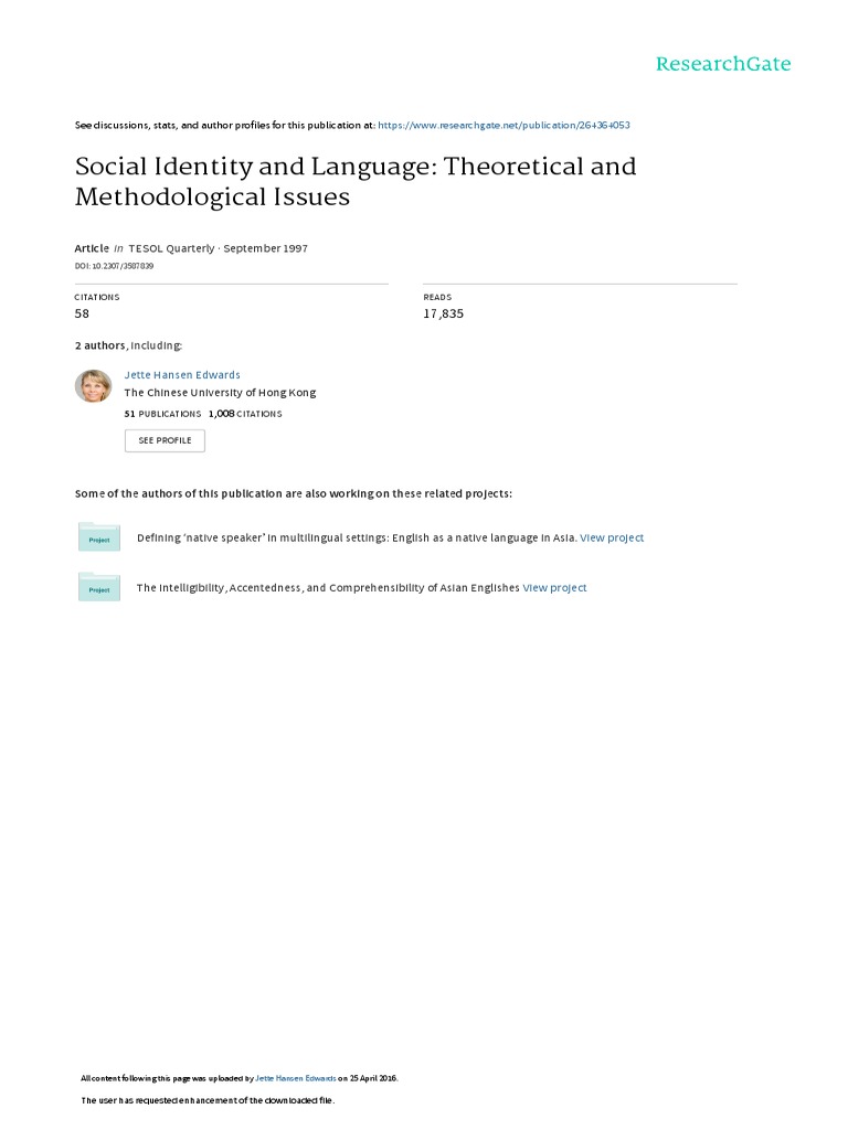 Social Identity and Language Issues | PDF | Identity (Social Science ...