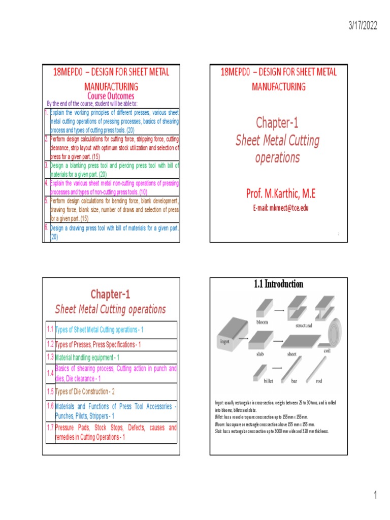 Ch1. Sheet Metal Cutting Operations PDF Sheet Metal Industrial
