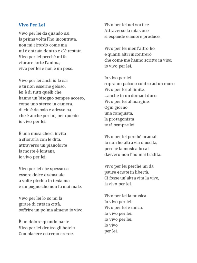 Vivo Per Lei Testo PDF