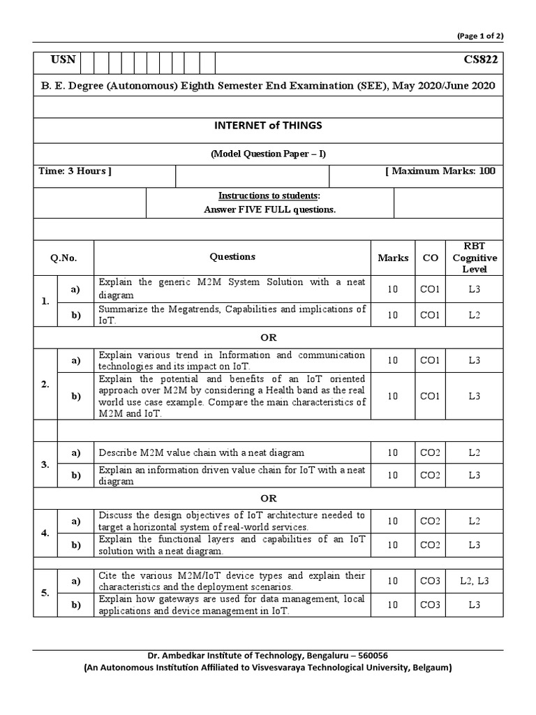 Iot Ele Model Question Paper 1 Pdf Internet Of Things Computer