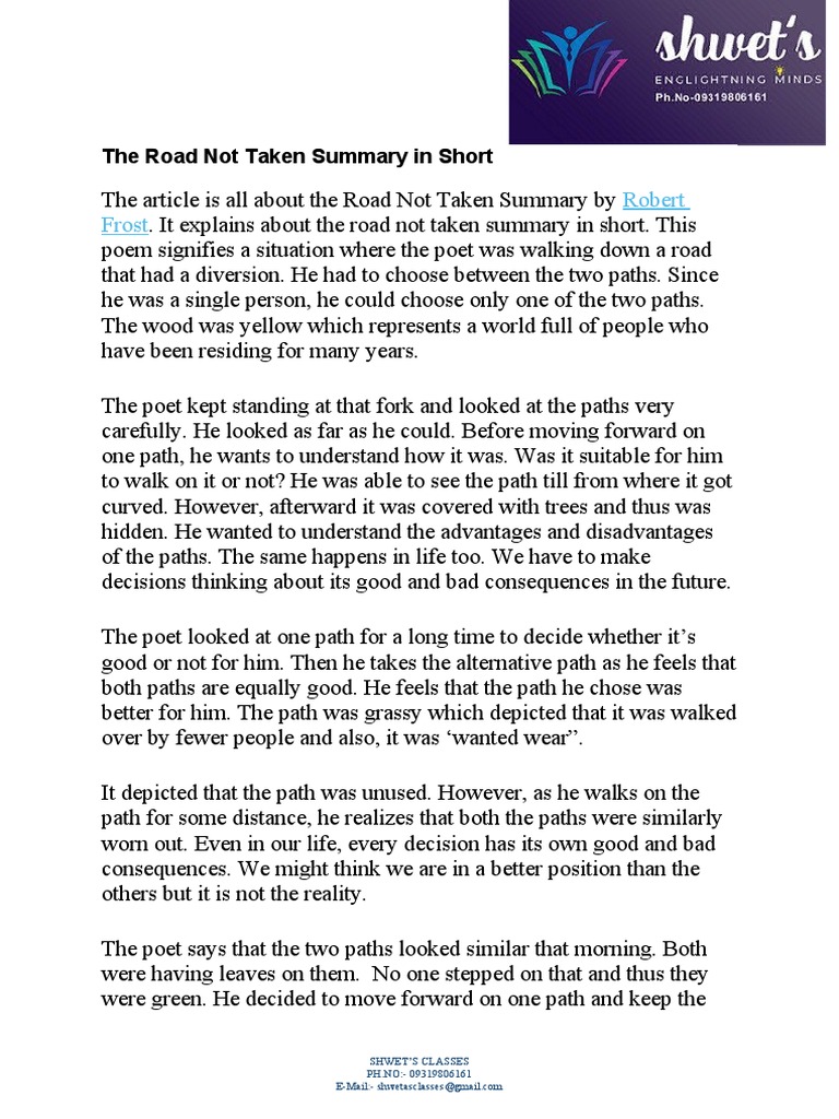 Road Not Taken Summary | PDF