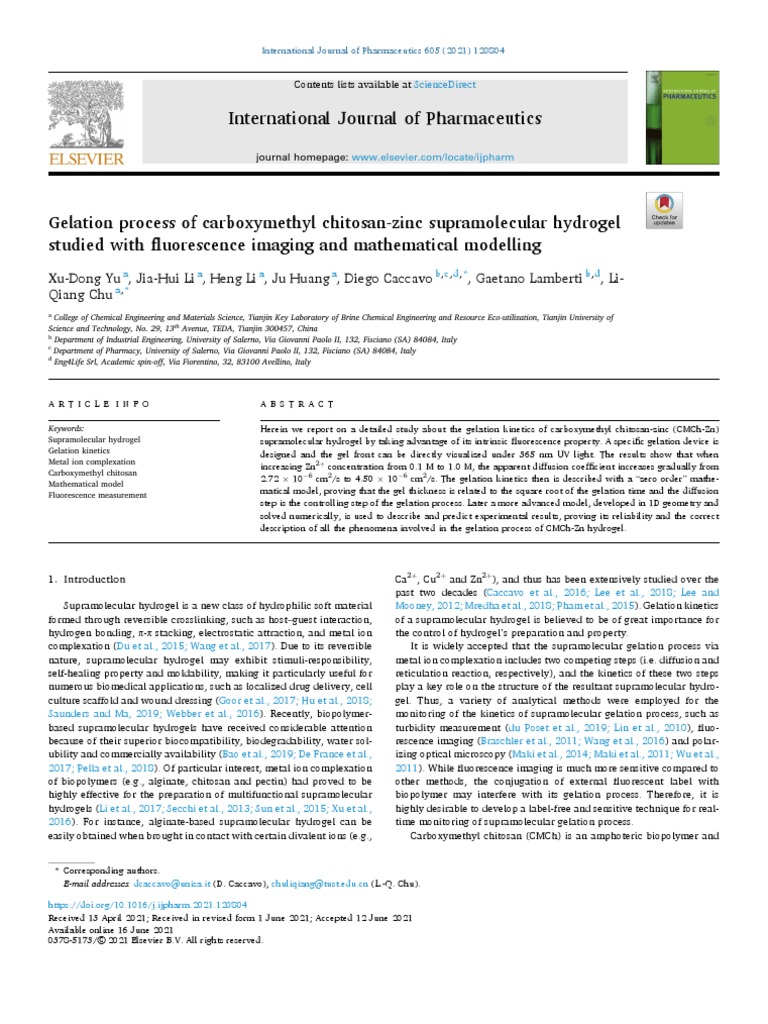 Gelation Process of Carboxymethyl Chitosan-Zinc Supramolecular Hydrogel ...