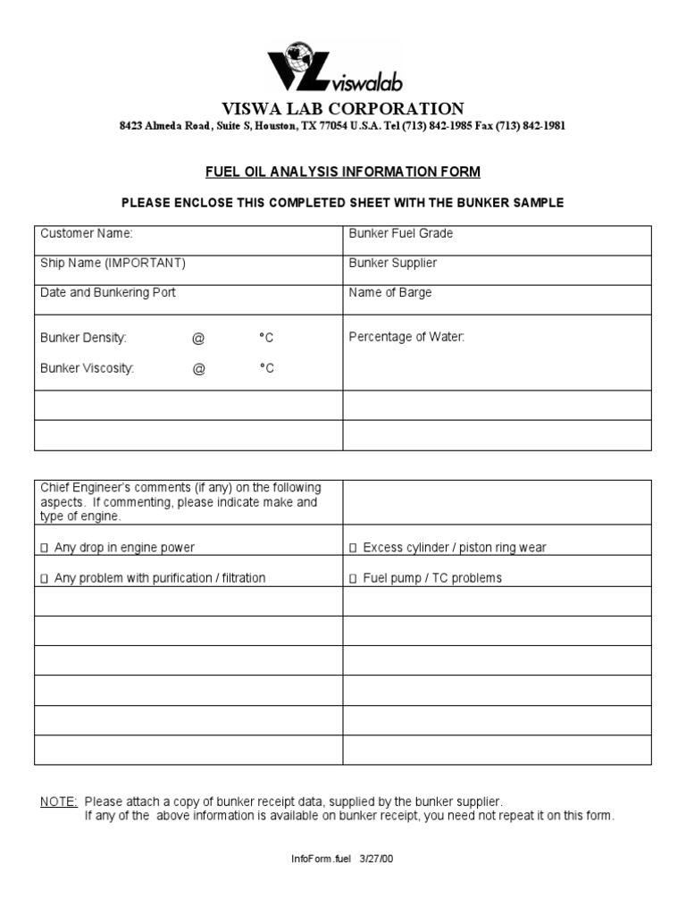 Fuel Oil Analysis Info Form PDF