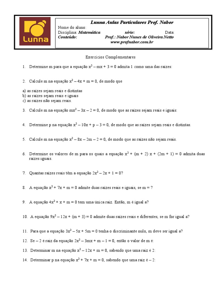 Exercícios sobre o Delta Matemático | PDF