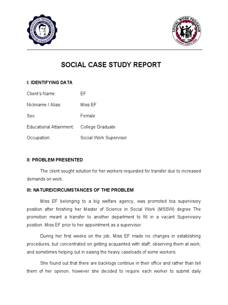 sample social case study report for financial assistance