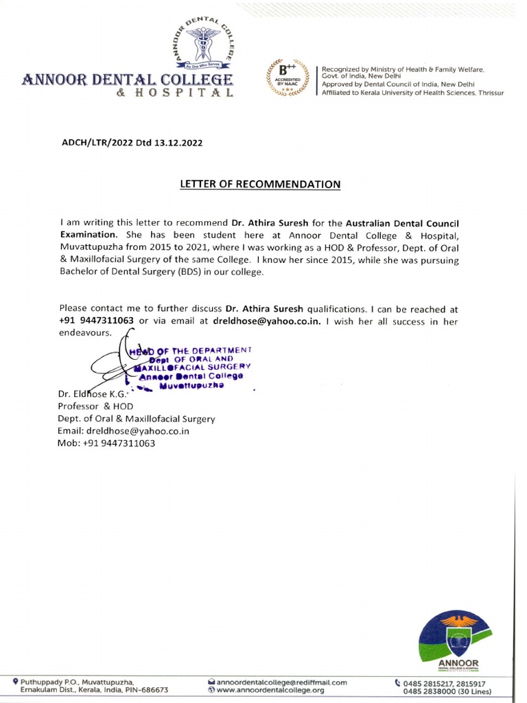 DR Eldhose Letter PDF Dentistry Qualifications