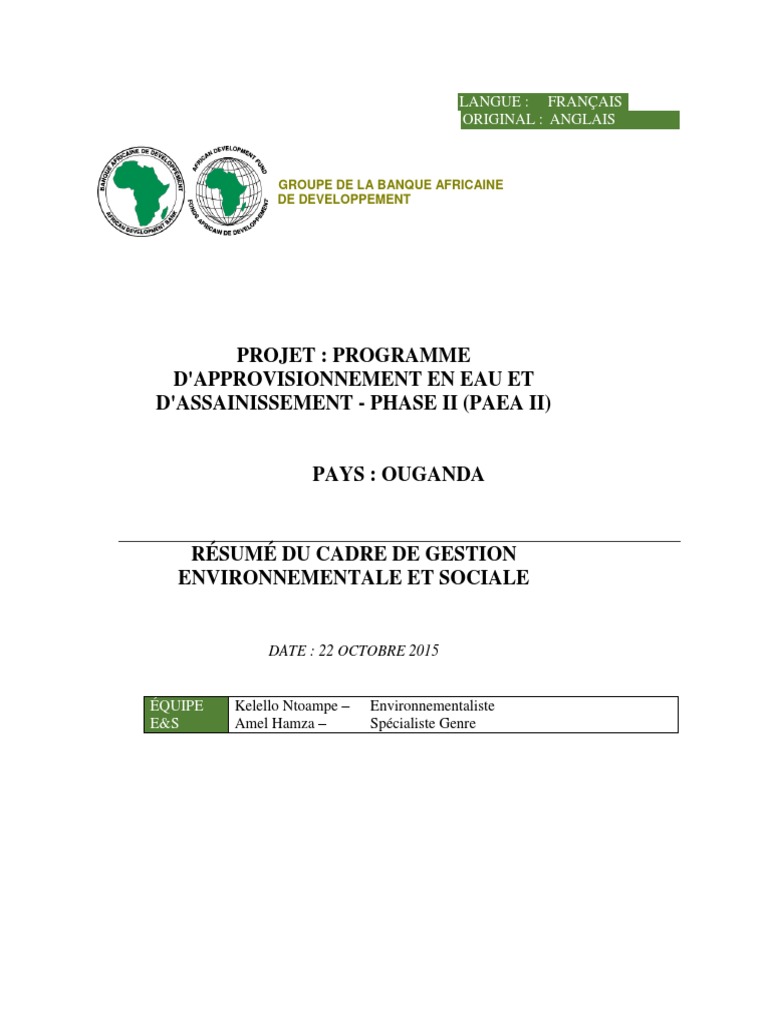 Gestion environnementale PAEA II Ouganda | PDF | Assainissement | Eau