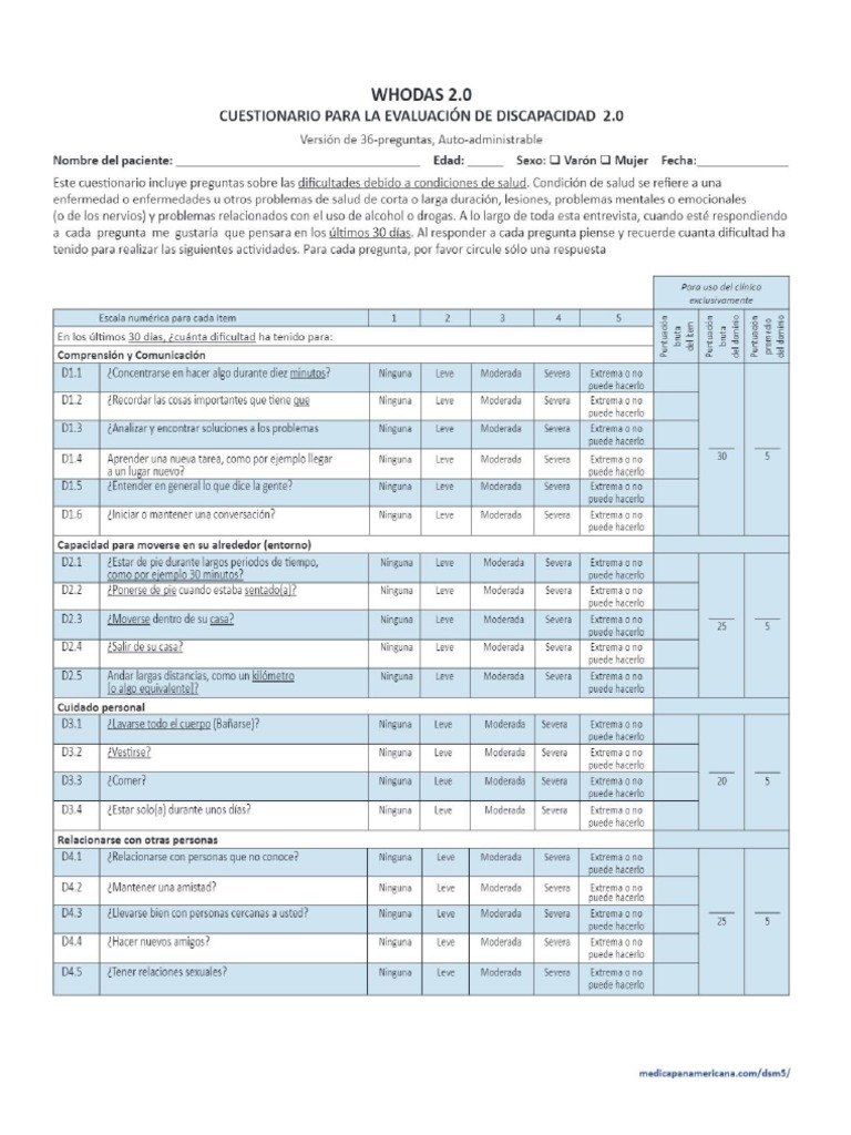Whodas 2 0 cuestionario para la evaluaci n de discapacidad pdf pdf