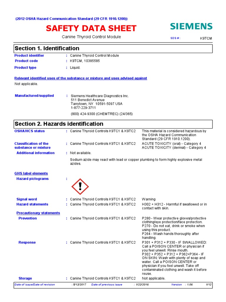 Canine Thyroid Control Module SDS | PDF | Waste | Dangerous Goods