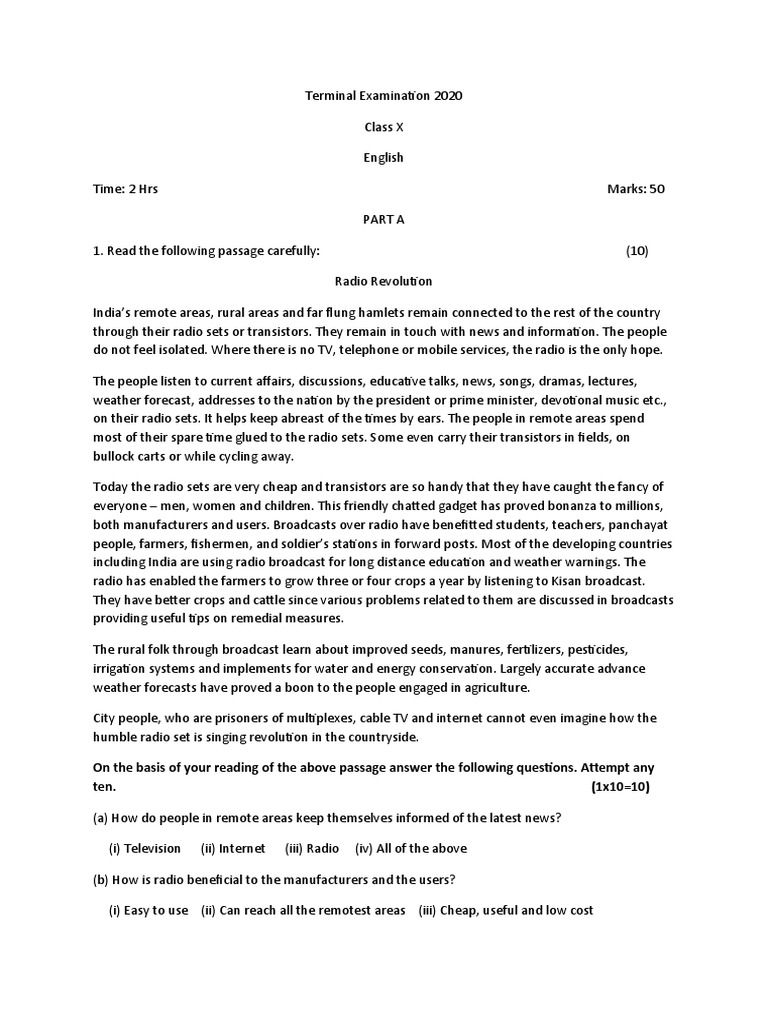 10th Terminal Examination 2020 PDF
