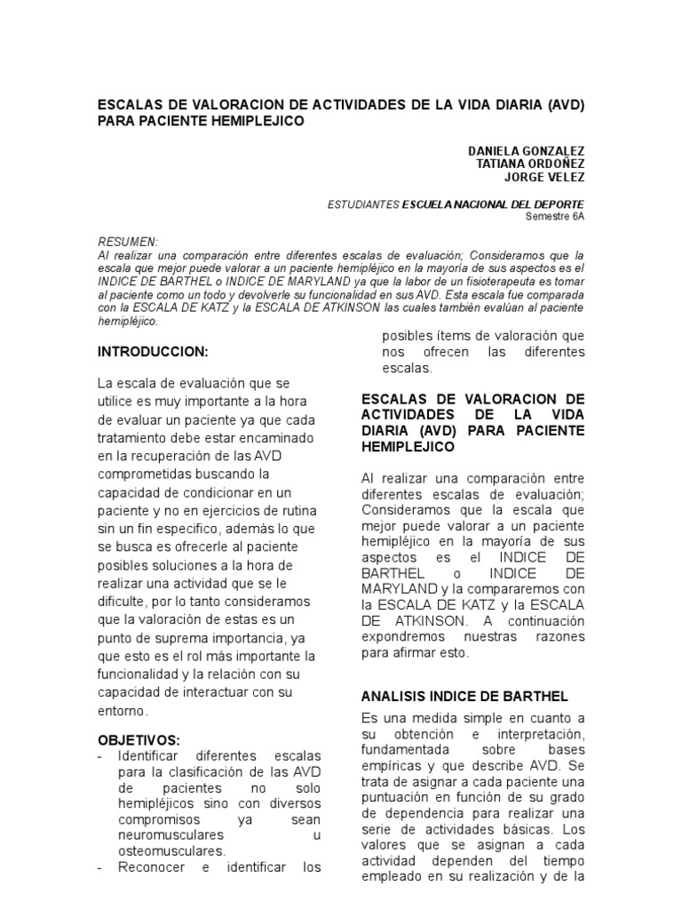 Escalas de Valoracion de Actividades de La Vida Diaria | PDF