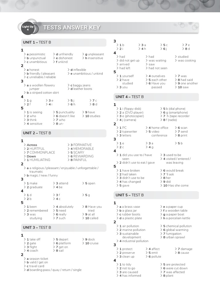 Unit Test Answer Keys Overview | PDF